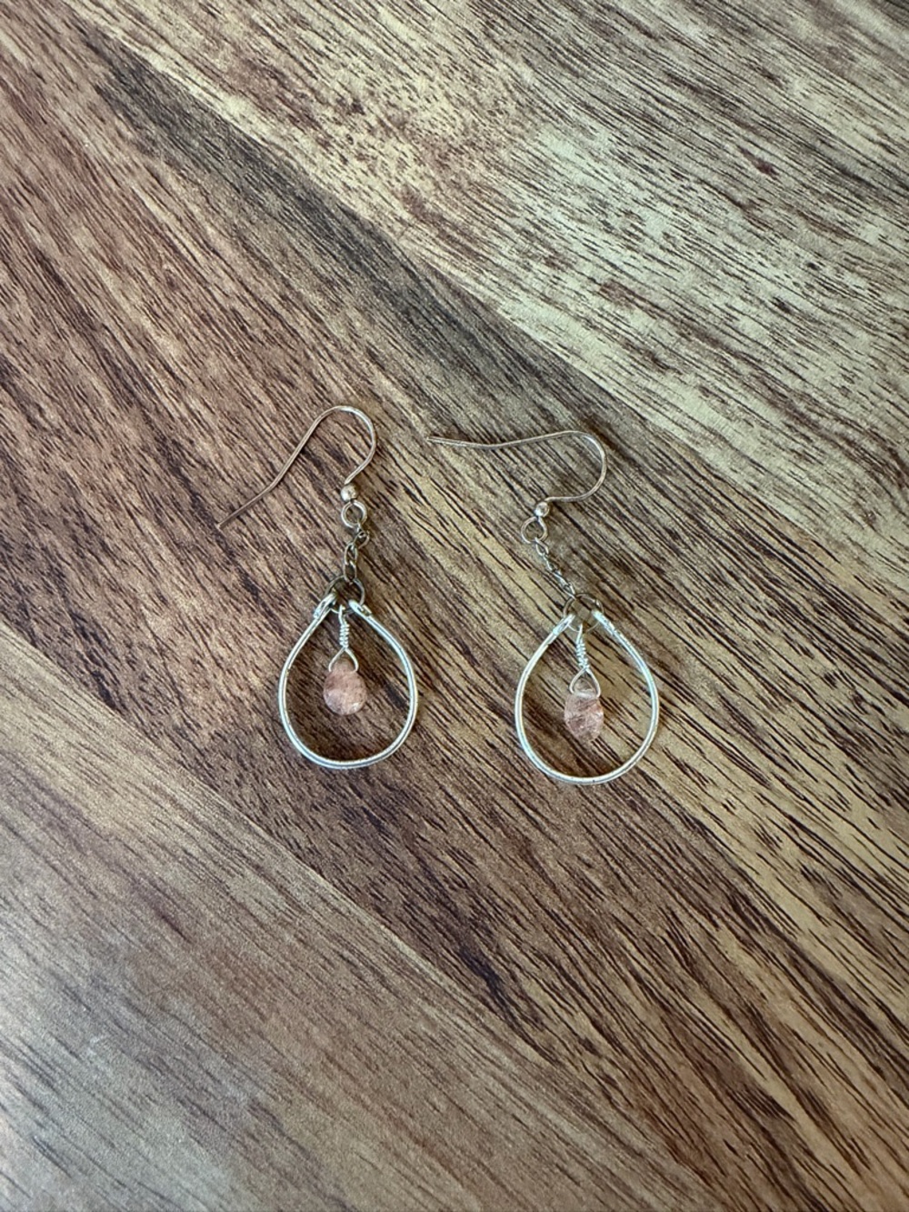 Silver Teardrop Dangle Earrings with Pink Stone